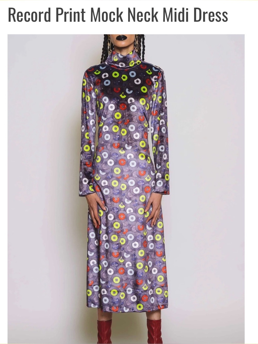 MARRISA WILSON  Mock Neck Midi Dress in a fabulous Record Print 🎵 LIKE NEW